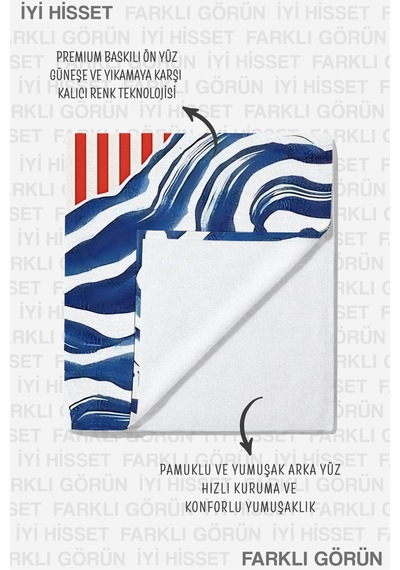 Deniz Yıldızı Yengeç Marine Plaj Havlusu - Çizgili Akdeniz Tarzı Hızlı Kuruyan Mikrofiber Havlu Sedef Papatya