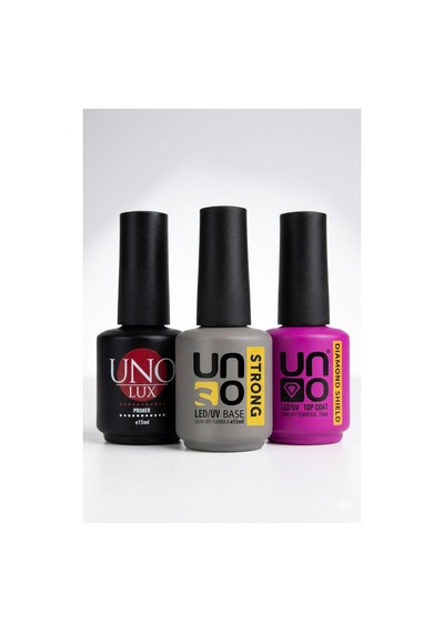 Uno Protez Tırnak Hazırlık Seti-uno-sıyahprımer-grıbase-pembetop-primer Strong Base 3'lü Set Uno Nail Prep Çok Renkli
