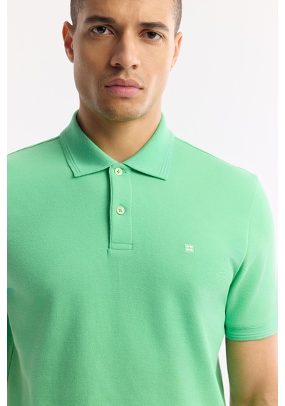 Avva Erkek Neon Yeşil Kıvrılmaz Polo Yaka %100 Pamuk Basic Regular Fit T-shirt B001032