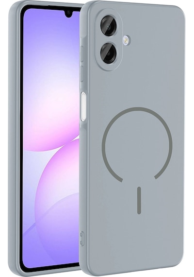 Samsung Uyumlu Galaxy A07 Kılıf M-safe Şarj Özellikli Zore Meta Kapak Titanyum-Gri