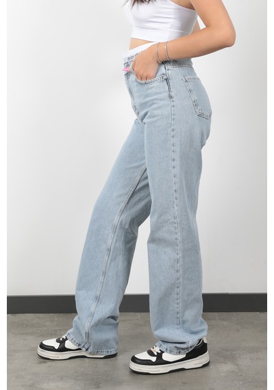 Giysa Jb Beli Lastikli Wide Leg Jean Buz Mavi