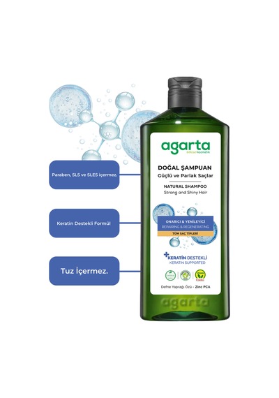 Agarta Güçlü Ve Parlak Saçlar İçin Bitkisel Tuzsuz Şampuan 400 ML