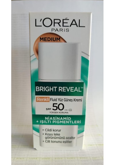 L'oreal Parıs Bright Reveal Spf 50+ Koyu Leke Karşıtı Renkli Fluid Günlük Yüz Güneş Kremi 50 Ml - Medium