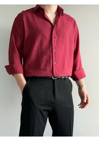 Relaxed Fit Hafif Rahat Modal Kumaş Gömlek Bordo