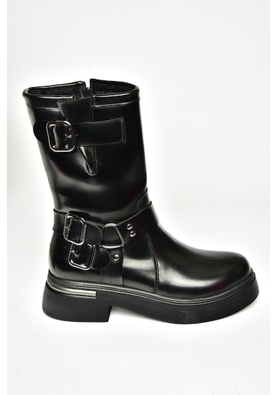 Fox Shoes T996333008 Siyah Rugan Kalın Tabanlı Kadın Bot Siyah-Rugan Siyah