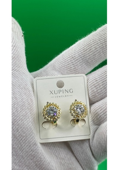 Xuping Tek Taşlı Gold Renk Küpe Altın