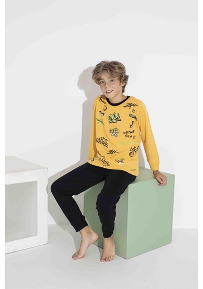 Aykıds Erkek Çocuk Baskılı Uzun Kollu Pijama Takımı Mevsimlik 74131-y Sarı