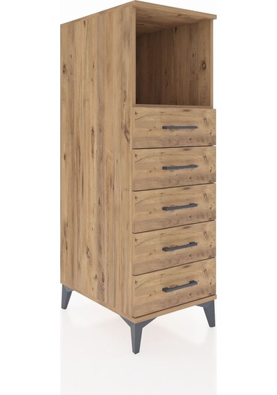 Kronos Dolap Tek Raflı 5 Çekmeceli 44x59x134 Çam-çam Çam