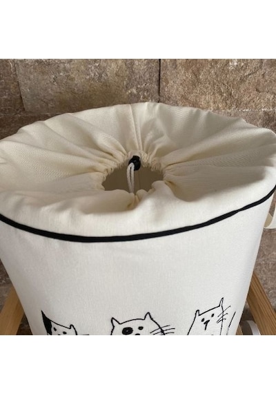 HS Hometex Kedicik Nakışlı Bez Kirli ve Oyuncak Sepeti