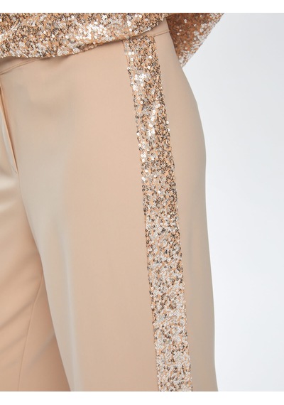 Faik Sönmez Yanı Payet Şeritli Wide Leg Fit Pantolon 69493 U6949334 Bej