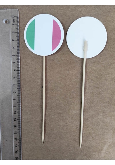 15 Cm Uzun Kürdan - 20 Adet Dekoratif İtalya Bayrağı Baskılı Kürdan