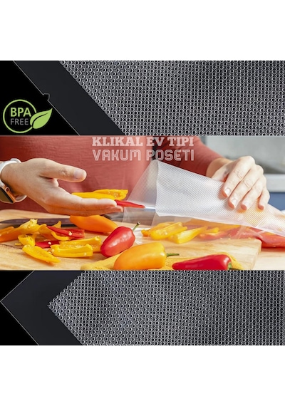 Klikal 20x26 100 Adet Tırtıklı Vakum Makinesi Poşeti Ev Tipi