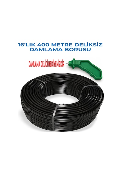 16 'lık 400 Metre Deliksiz Damlama Hortumu Basınca Dayanıklı Bahçe Sulama Damlama Delici Hediyeli
