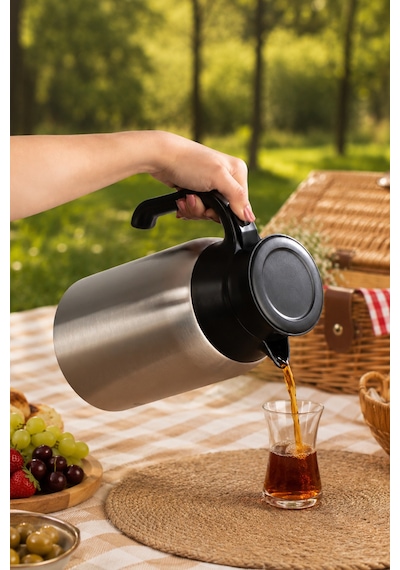 Porsima 2088 Çift Katmanlı Paslanmaz Çelik Termos Çay Termosu Su Termosu 2lt Inox - Siyah