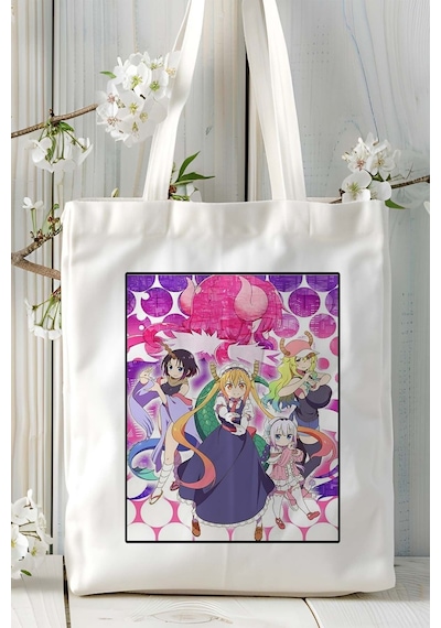 Art Hediye Miss Kobayashi's Dragon Maid Baskılı Bez Omuz Çantası Kişiye Özel Model 3 Çok Renkli