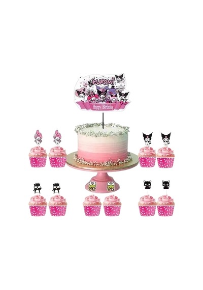 Kuromi Cake Topper Set Pasta Seti 20 Kürdan 25 Kek Kalıbı 1 Pasta Üstü Büyük Doğum Günü Pasta Süsü +3