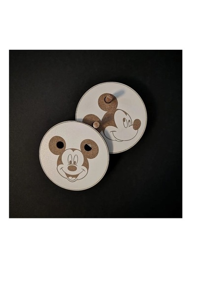 Ahşap Bardak Altlığı Miki Mouse Dekoratif Silinebilir 6'lı Set Beyaz