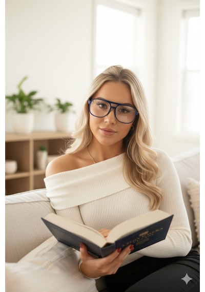 Nova Unisex Kemik Çerçeveli Mavı Işık Filtreli Okuma Gözlüğü Şık, Hafif Ve Konforlu Retro Tasarım Lacivert