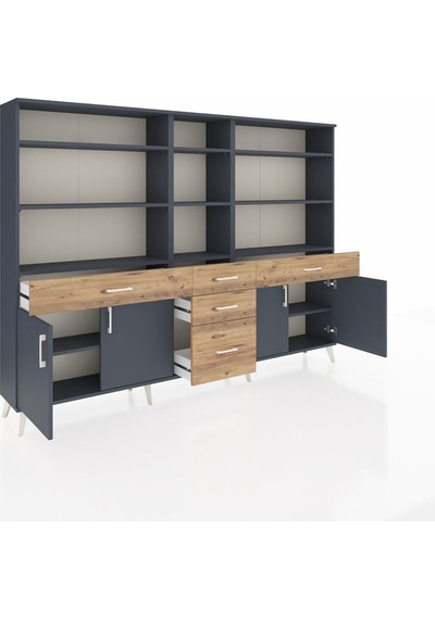 Arges Dolap 11 Raflı 5 Çekmeceli 4 Kapaklı 220x30x163 Antrasit-antrasit/çam Antrasıt/atlas Çam - Antrasıt