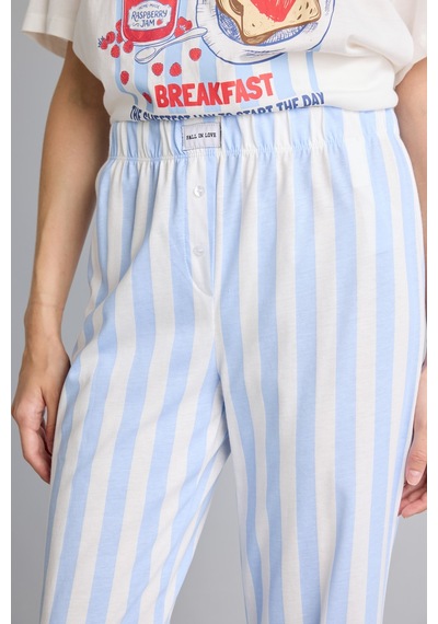 Defacto Regular Fit Kısa Kollu Baskılı Çizgili 2li Pijama Takımı I8337ax26aube250 Mavi-be250