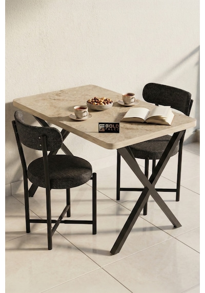 Sandalye 2 Adet Keten Kumaş Metal Ayak Modern Mutfak Sandalyesi Cafe Balkon Ofis Teddy Antrasit