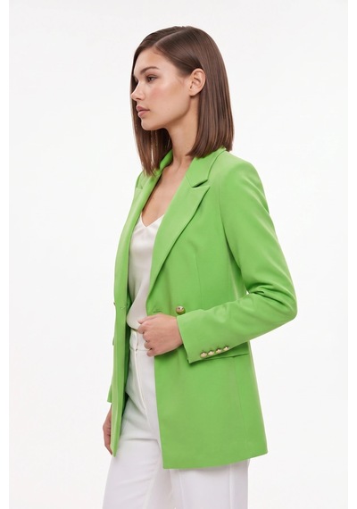 CEMO Gold Düğmeli Çift Düğme Blazer Ceket Yeşil