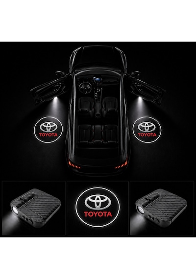 Toyota Kapı Altı Logo Projektör Led Işığı 2'li Set Pilli Kablosuz Kapı Karşılama Lambası