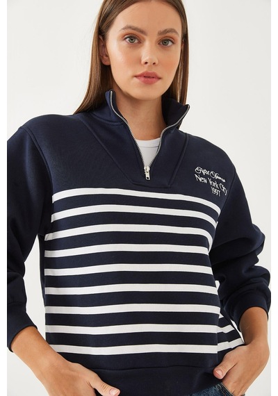 Shade Kadın Yarım Fermuarlı Çizgili Sweatshirt 60351005 - Lacivert