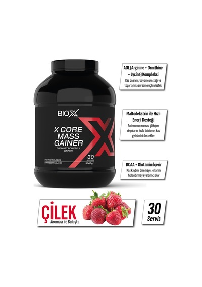 Mass Gainer Çilek Aromalı 3 Kg Karbonhidrat Tozu + Shaker