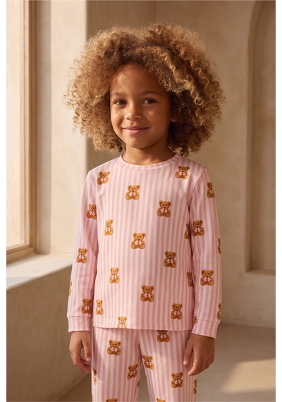 Katia&bony Kız Çocuk Teddy Desenli Pijama Takımı Pembe Desenli