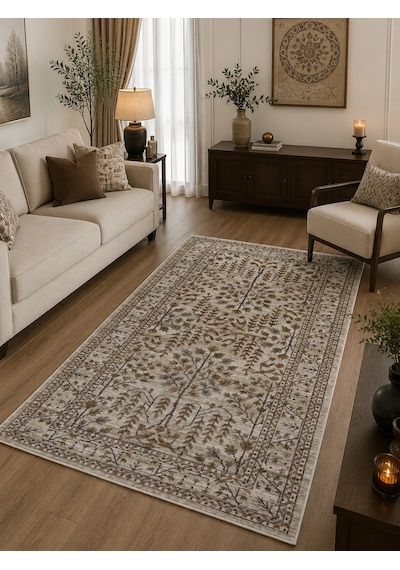 Eva Vintage Modern Halı Vizon Ve Kahverengi Kare/dikdörtgen Salon Halısı Renkli