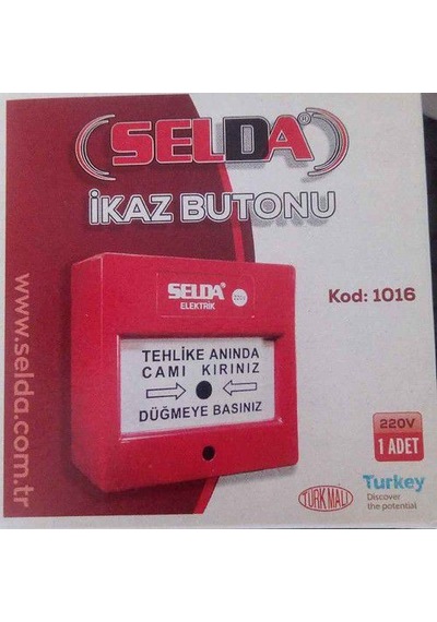 Yangın İhbar Butonu, Camlı Yangın İkaz Butonu Kırmızı Selda