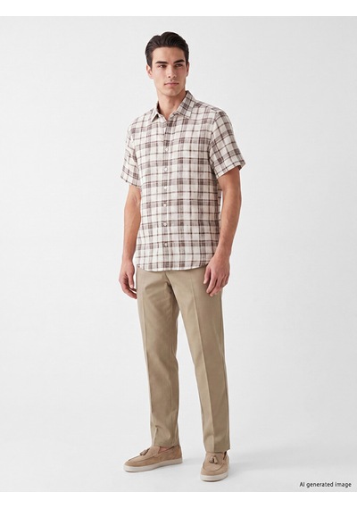Lcwaıkıkı Classic Kahverengi Regular Fit Ekose Armürlü Erkek Gömlek