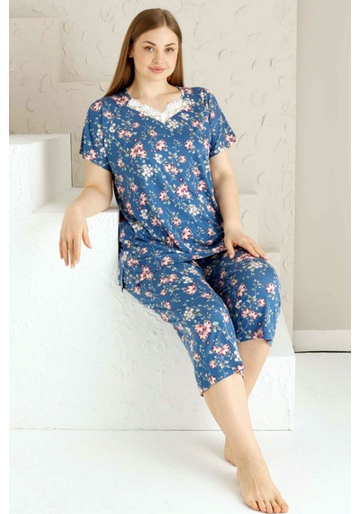 Alimer Kadın İndigo Büyük Beden Bermuda Pijama Takm Edy2735b-i İndigo