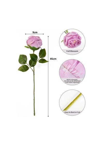 Yapay Çiçek Islak Gül Şakayık Katmerli Gül Lila Renk Gerçeksi Dokunuş 45cm Mor