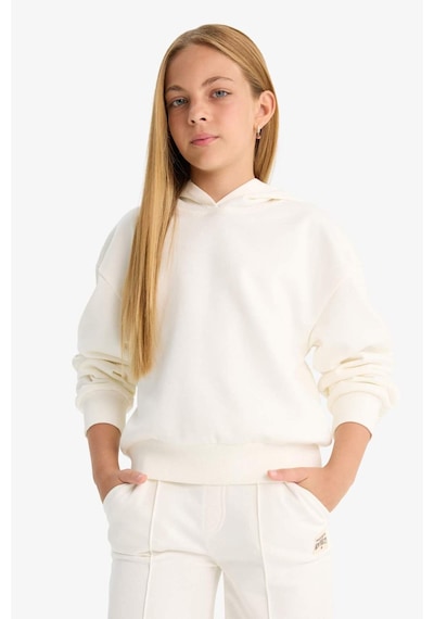 Defacto Kız Çocuk Relax Fit Kapüşonlu Basic Düz Sweatshirt F0008a825auer99 Ekru