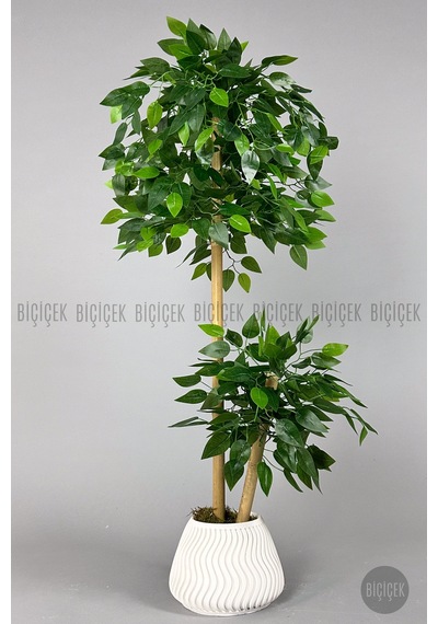 Yapay Benjamin Ağacı 140cm Spiral Saksıda Leylek Model Beyaz