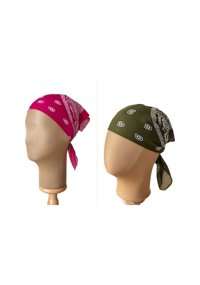 Pamuklu Klasik Desen Unisex 2li Bandana Seti Renkli Bandana Etnik Desenli A Kalite Bandana Bordo - Haki