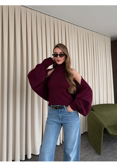 Laluvia Bordo Triko Bolero Takım - 601117 Bordo