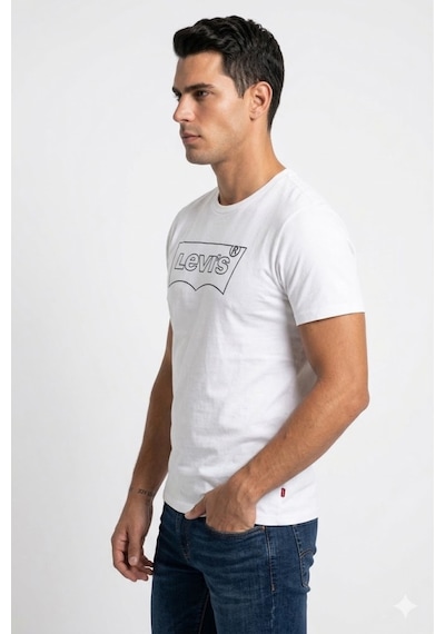 Levi's Saf Pamuk Bisiklet Yaka Erkek Tişört Beyaz