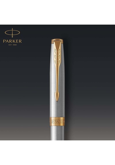 Parker Sonnet Paslanmaz Çelik Altın Tasarımlı Tükenmez Kalem, Orta Kalınlıkta Uç, Mavi Mürekkep Genel