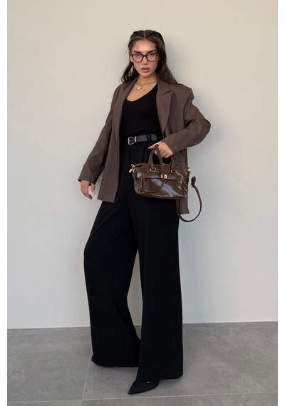 Madmext Kahverengi Oversize Blazer Kadın Ceket Mg2445 Kahverengi