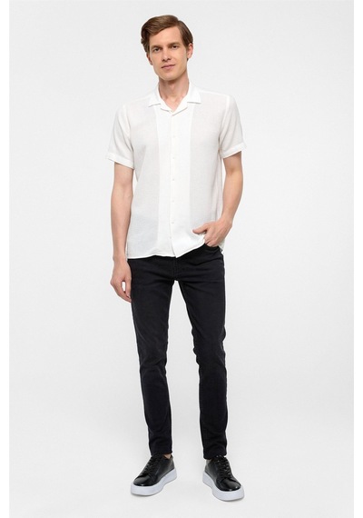 Süvari Ekru Slim Fit Düz Apaş Yaka Gömlek