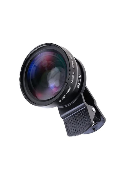 2 Si 1 Arada Klipsli Telefon Kamera Lensi 0.45x Ultra Geniş Açı 10x Makro 37mm Evrensel 49mm Uv Port Siyah Siyah