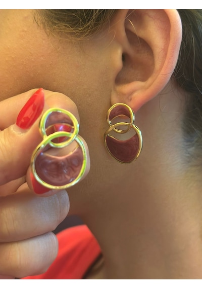 Sedefli Renkli Kadın Küpe 3 Cm Bordo
