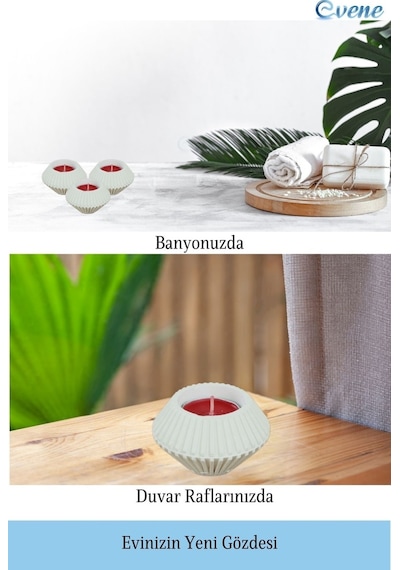 Mumluk Şamdan Tealight Mum Uyumlu Elmas Çizgili Model - Beyaz