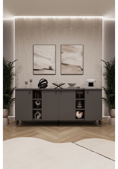 Asra Trend Lüks Konsol Tv Ünitesi %100 Mdf Salon Ve Yemek Odası Ünitesi Knsl05 Koyu Gri