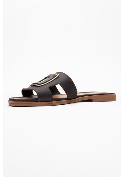 Luvishoes Luvi Shoes Millie Kahverengi Hakiki Deri Tokalı Kadın Terlik Kahverengi