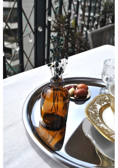 2 Adet Mini Amber Cam Vazo 50 Ml Kahve Yanı Minik Vazo 7 Cm Sunum Vazosu