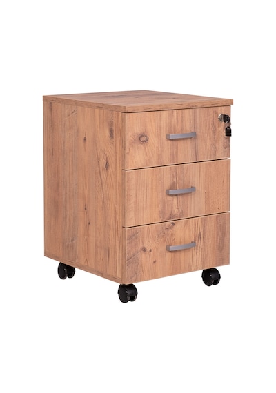 Ofisbazaar 3 Çekmeceli Kilitli Tekerlekli Keson 60x45x40 Cm 18 Mm Suntalam - Atlantik Çam